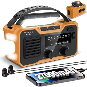 27000mAh Wind Up Radio, Emergency Radio Crank Solar FM/AM, Hand Crank Radio